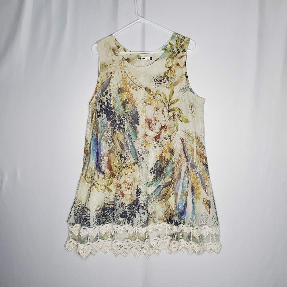 Origami By Vivien Top Women XL Lace Mixed Fairy Whimsy Boho Artsy Feminine Birds